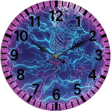 SBEMP10 Inch Silent Wall Clock, Cyber Skeleton Lightning Decorative Wall Clock, Battery Operated Non-Ticking Round Clock for Living Room Bedroom Gothic Home Decor