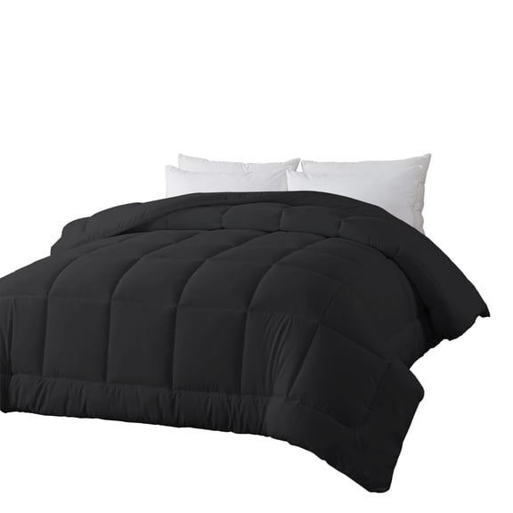 FLUFFAURORA Black All-Season Down Alternative Comforter, Box Stitched Down Alternative comforter for all age groups,King size,102×90inch
