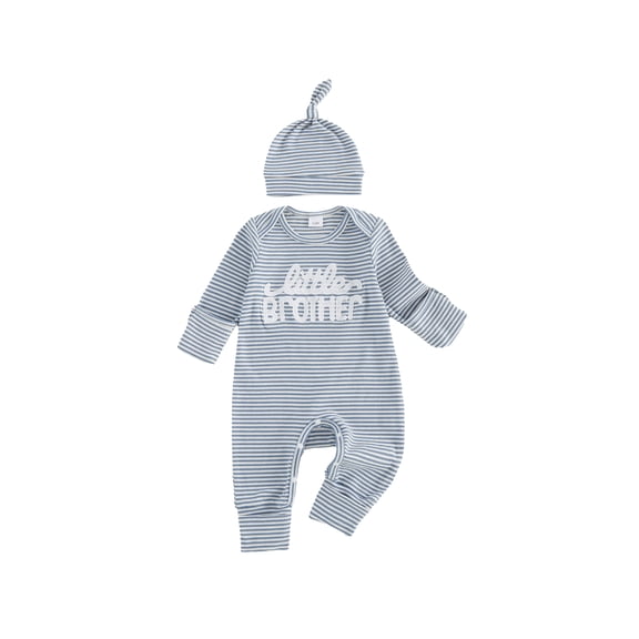 RUINIXCW Newborn Baby Boy Fall Romper Fashion Letter Embroidery Long Sleeve Striped Jumpsuits with Hat