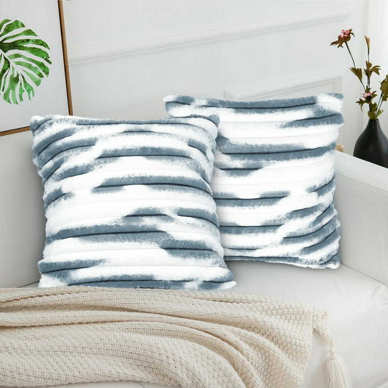 Set of 2 Faux Fur Plush Decorative Throw Pillow Covers 18x18 Inch