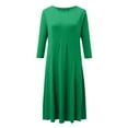 thumbnail image 3 of MSJUHEG Women'S Casual Dresses Green Dress Women'S Fashion Casual Solid Dress Round Neck Long Sleeve Mid Calf Swing Dress Womens Dresses Green 2Xl, 3 of 4
