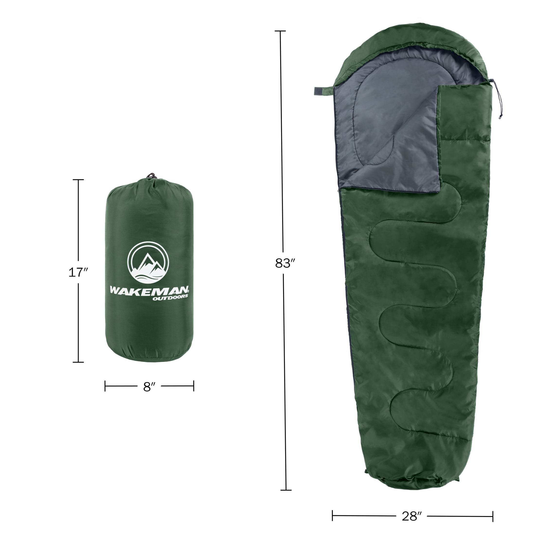 Wakeman Outdoors Cold Weather Mummy Sleeping Bag Rated to 10°F, Green