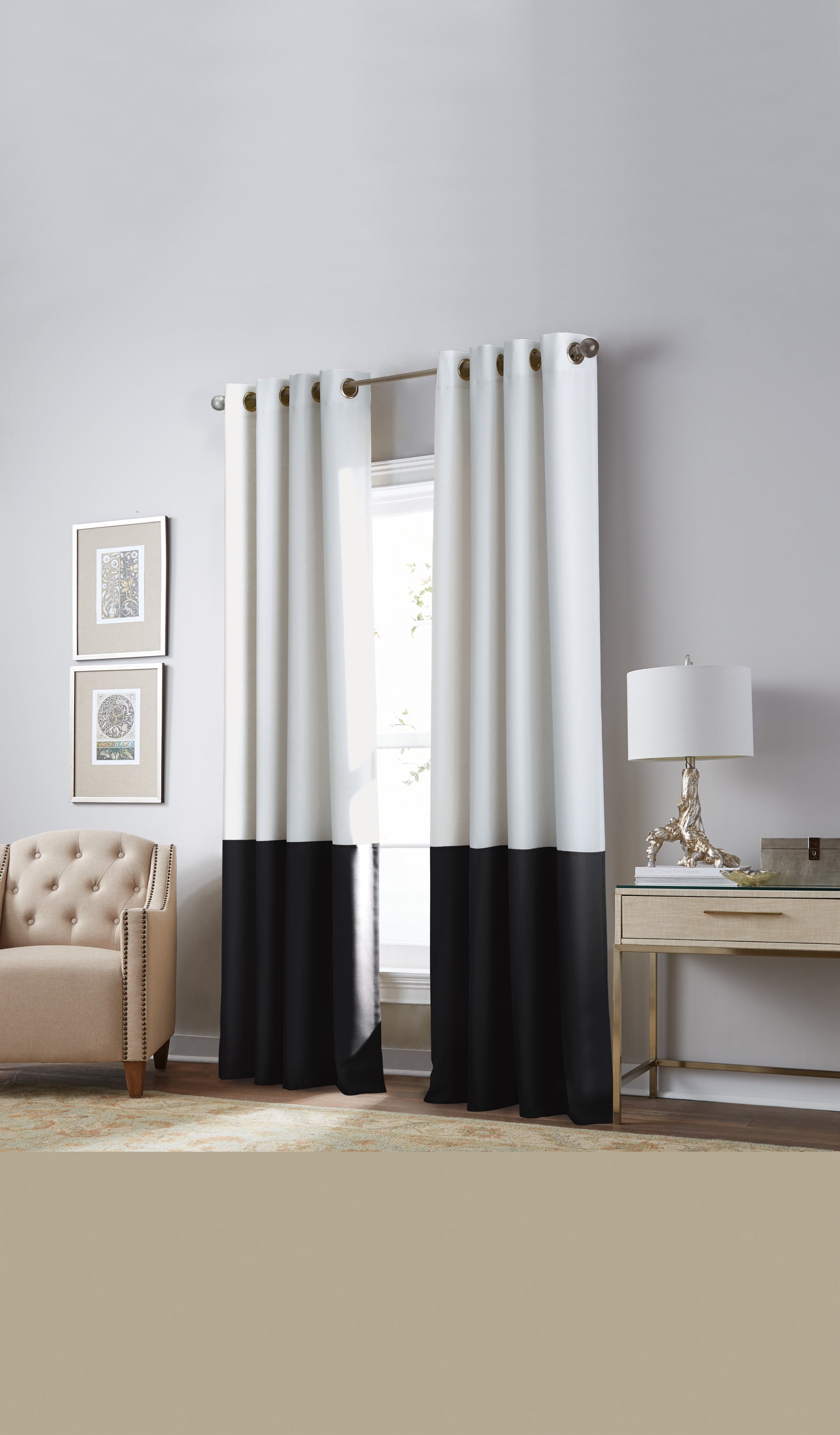 Curtainworks Kendall Color Block Room Darkening Grommet Curtain Panel ...