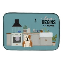 Fawn White English Bulldog Kitchen Scene Dish Drying Mat