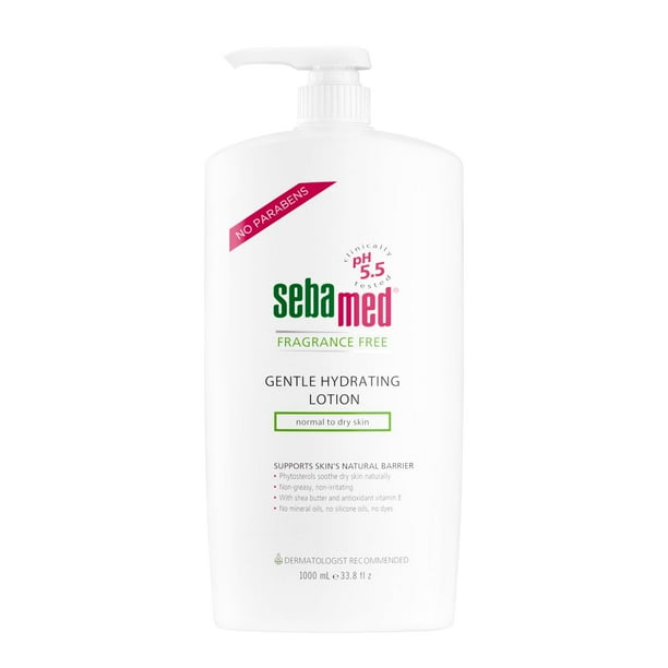 Sebamed Loción hidratante suave sin fragancia Hidratante ultra suave recomendado por dermatólogos para pieles sensibles normales a secas 33.8 onzas líquidas (1 litro)