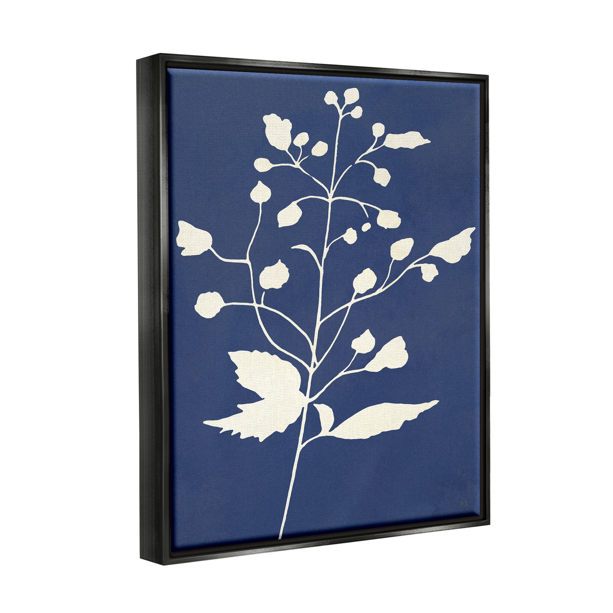 Stupell Industries Contemporary Botanical Sprig Shape Abstract Plant Leaves Graphic Art Jet Black Floating Framed Canvas Print Wall Art, Design by Susan Jill