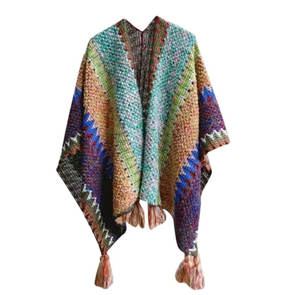 Weikingp shawl wraps for women,Womens Shawls Soft And Comfortable Knitted Sweater Tops Shawl Tassel Fringed Matching Cardigan Sweater Irregular Splicing Colourful Sweater Cardigan Scarf Clearance
