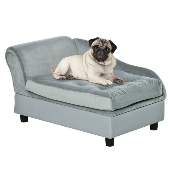 Luxury Fancy Dog Bed for Small Dogs with Storage, Small Dog Couch with Soft 3" Foam, Dog Sofa Bed, Cushy Dog Bed, Modern Pet Furniture for Puppies and Little Breeds, Gray