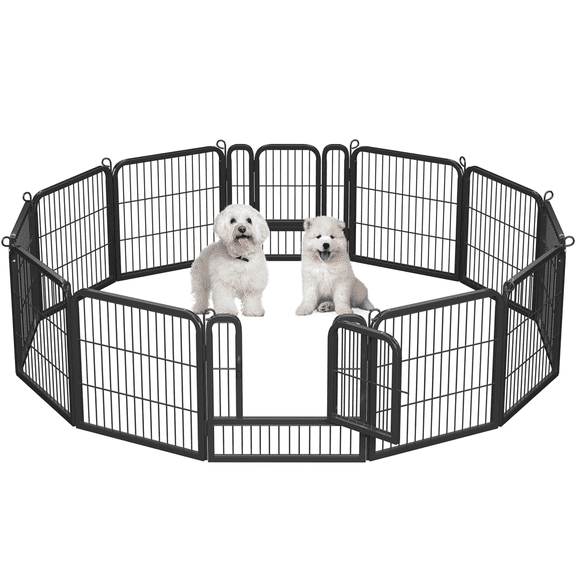 Alden Design 25″ Tall 12 Panels Metal Dog Playpen Fence for Outdoor Indoor, Black