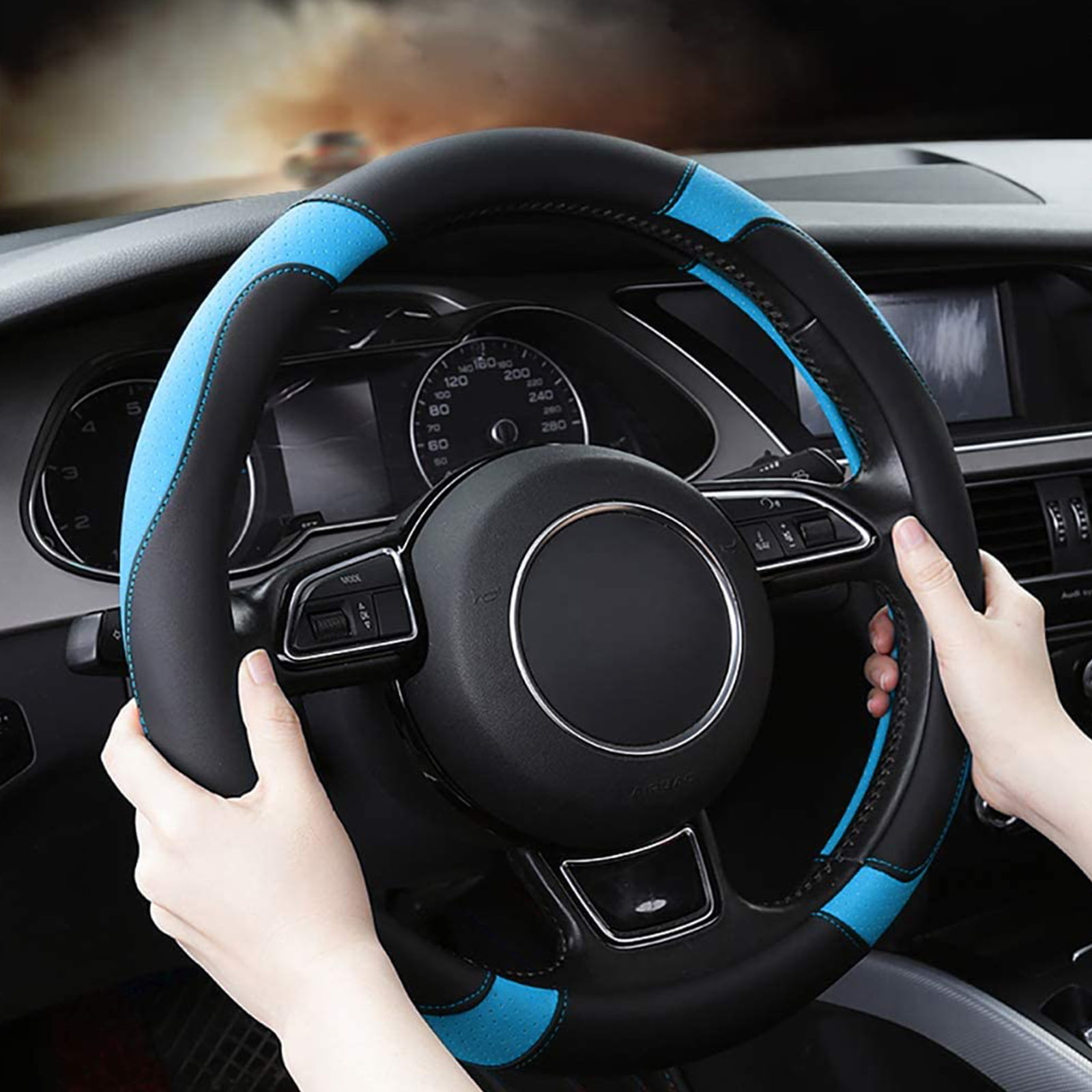 Cuque 37-38cm Universal Anti-slip Steering Wheel Cover Shell Superfiber Skin Auto Car Steering Wheel Cover Whie 
