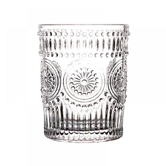 HLONK Romantic Embossed Water Glass Premium Glass Set For Refreshments Soda & Beverages Perfect For Dinner Parties Bars & Restaurants
