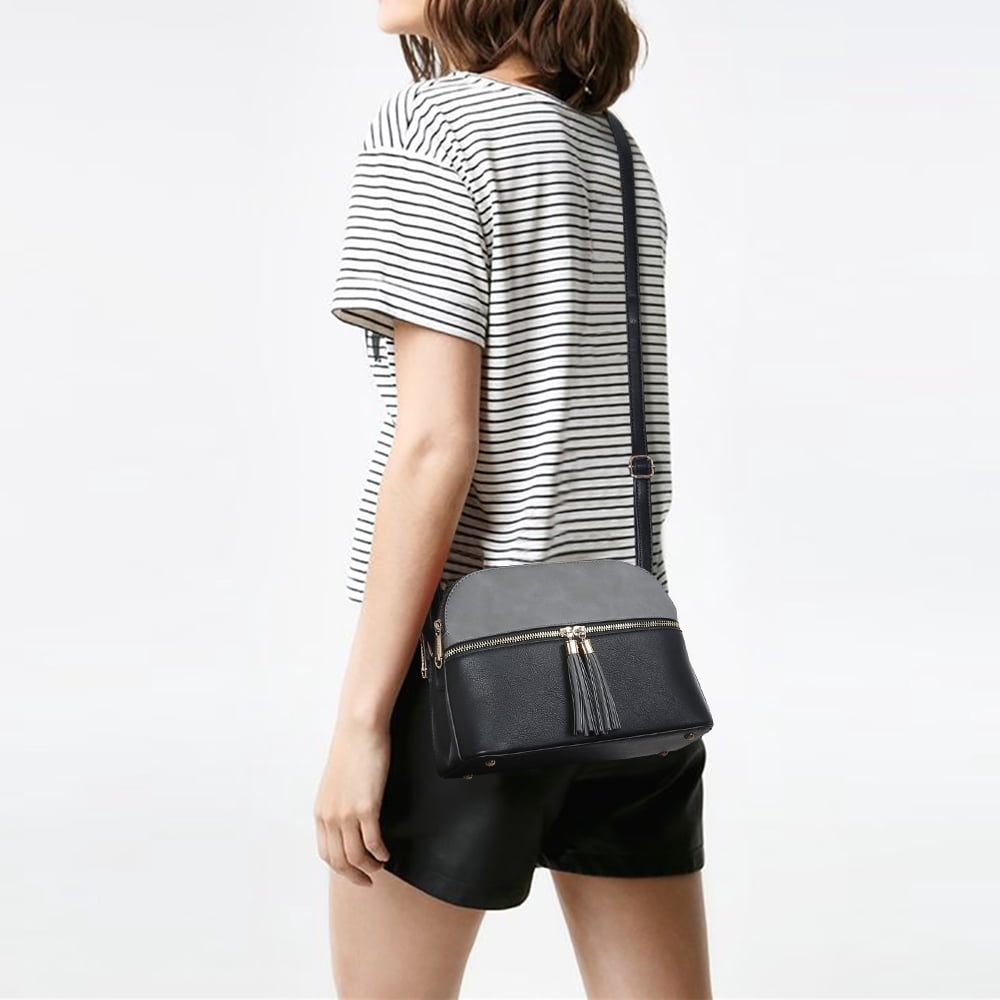 Dasein Women Tassel Zipper Pocket Crossbody Bag Shoulder Purse Fashion Travel Bag with Multi Pockets
