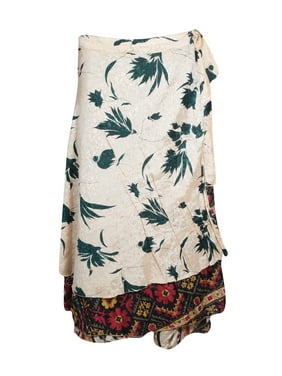 Mogul Women Magic Wraparound Skirt Recycled 2 Layer Reversible Hippie Chic Boho Resort Dress OneSize