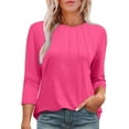 thumbnail image 3 of TKLPEHG Long Sleeve Tops for Women Crew Neck Pullover Tops Classic Solid Color Lightweight Fashion Casual Loose Blouse (Hot Pink,XL), 3 of 8