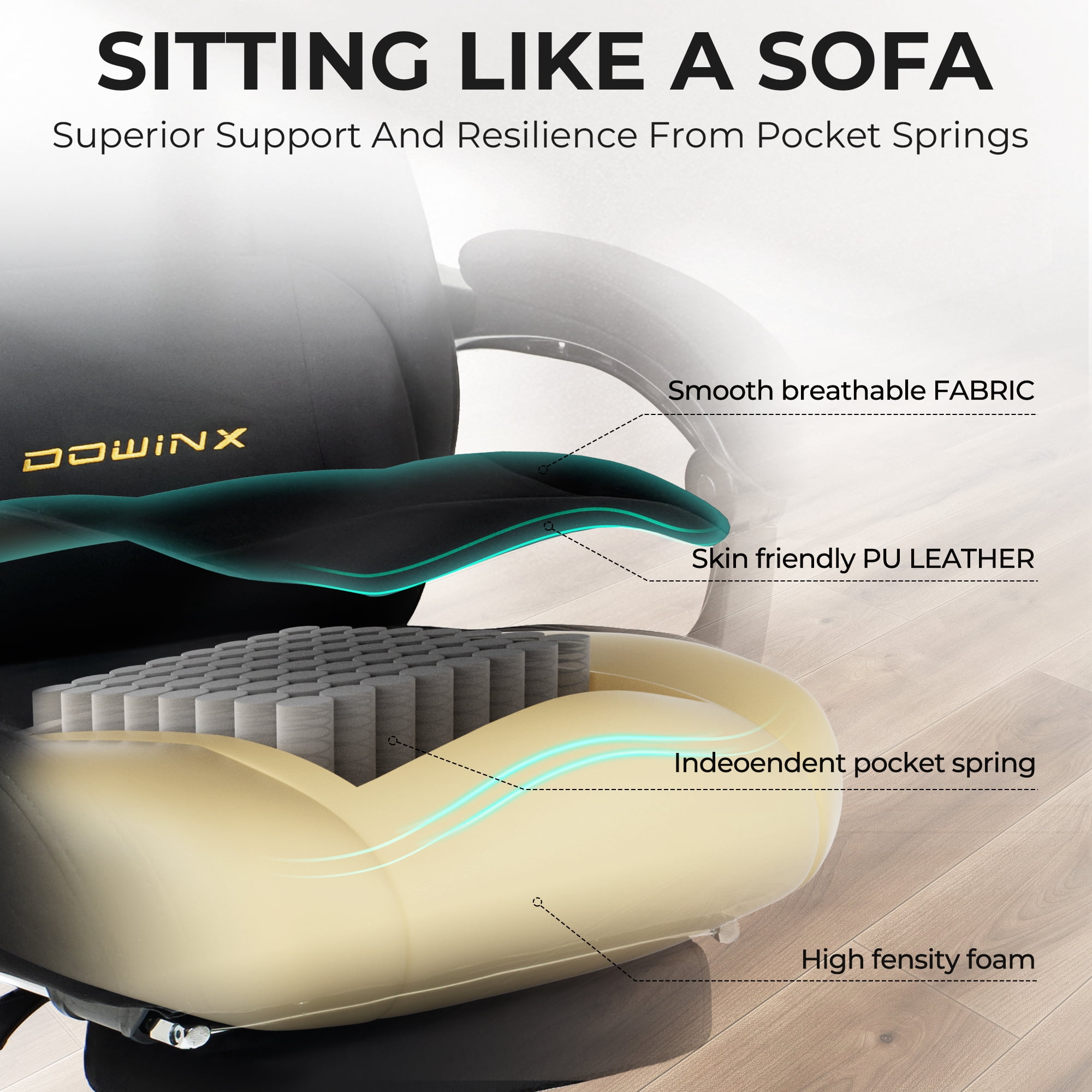 GOOSEA Big and Tall Gaming Chair with Footrest and Suede Fabric, Office Game Chair with Pocket Spring Cushion, High Back Ergonomic for Adults, 440LBS, Black