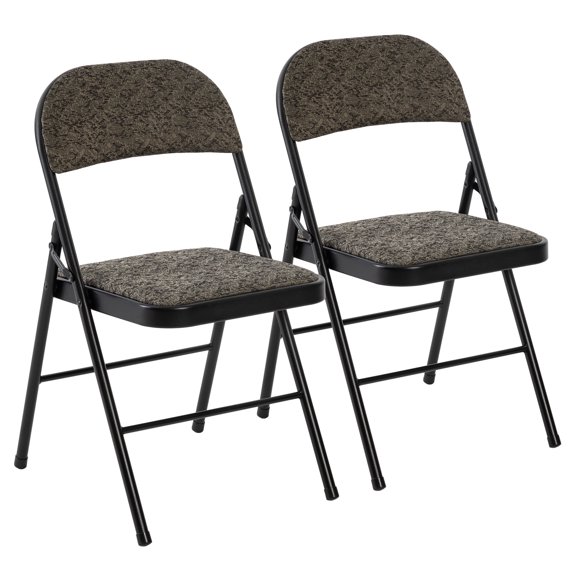 EDX 2 Pack Folding Chairs with Padded Cushion and Back, Fabric Stackable Portable Chairs Set with Durable Steel Frame, for Home, Office, Events, Black Grey