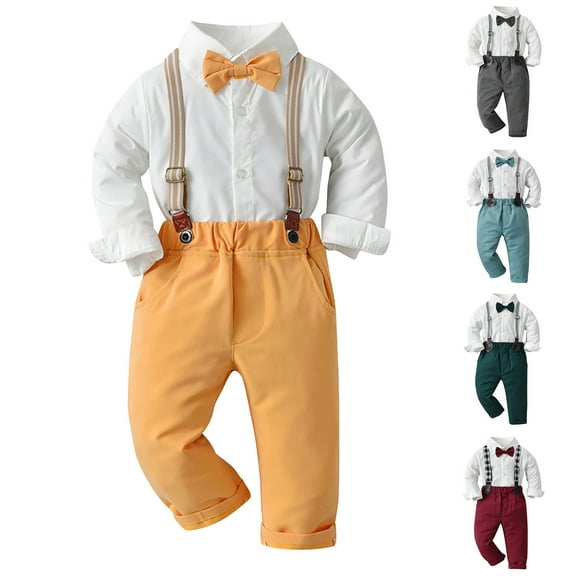 Gerichy Baby Boy Clothes Set Baby Boys Gentleman Outfits Shorts Sets, Shirt   Shorts   Bow Tie   Suspenders