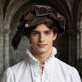 thumbnail image 2 of OJSFQUFP Men's Feather Hat Retro Flat Top Beret Medieval Costume Headdress, 2 of 5
