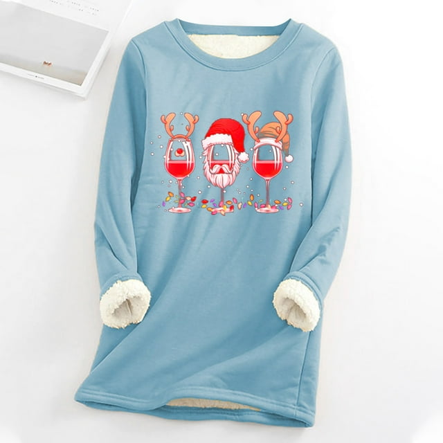 Jienlioq Hauts Grande Taille pour Femmes Mode pour Femmes Impression de Noël Manches Régulières Hiver Ample Vacances Décontracté Manches Col Rond Chemise Hauts Cyberlundi