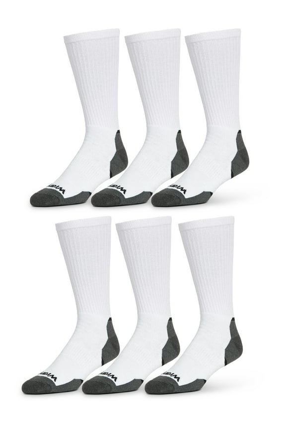 Essential Cool Comfort Crew Socks for Men, Full-Cushion Comfy Socks, 6-12, White, 6-Pack