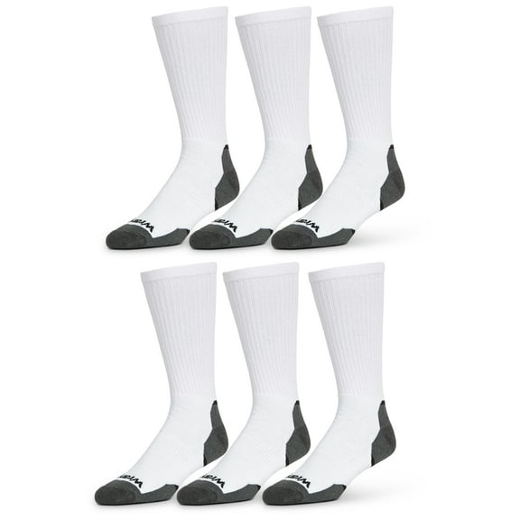 Wrangler Essential Cool Comfort Crew Socks for Men, Full-Cushion Comfy Socks, 6-12, White, 6-Pack
