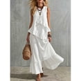 thumbnail image 2 of Dianli Women's Two Piece Summer Outfit, Sleeveless Ruffle Tank Top and Maxi Skirt Set, Casual Linen Boho Beach Dress, Elegant Comfortable Vacation Wear for Relaxed Days Pink M, 2 of 7