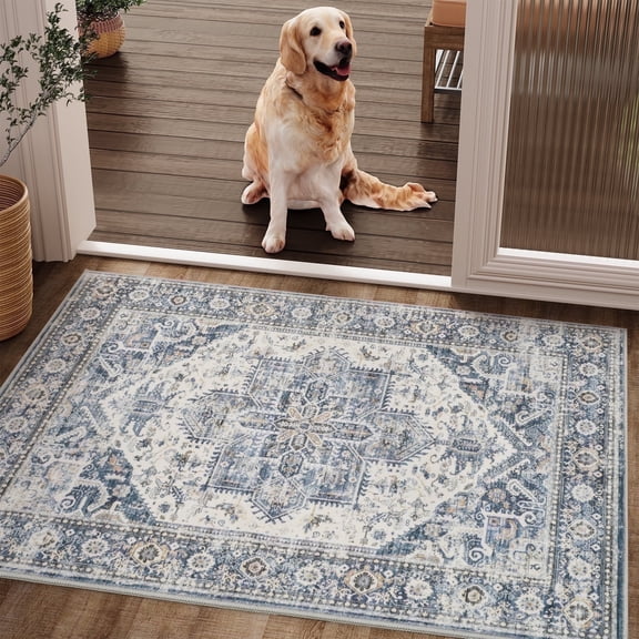 SIXHOME 2'x3' Small Entry Rug Door Mat Machine Washable Rug Vintage Medallion Door Rug for Entryway Welcome Mat Kitchen Rug Bathroom Rug Bedroom Rug Indoor Retro Home Decor Blue