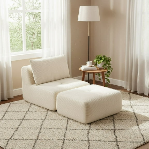 weetoo Single Sofa Bed Corduroy Chaise Longue Couch Soft Memory Foam for Living Room