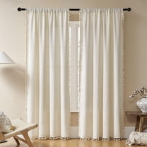 Boho Farmhouse Curtains 84 Inch Length 2 Panels, Semi Sheer Tassel Drapes for Cozy Bedroom Living Room Decor, Natural Light Filtering, Rod Pocket, Beige
