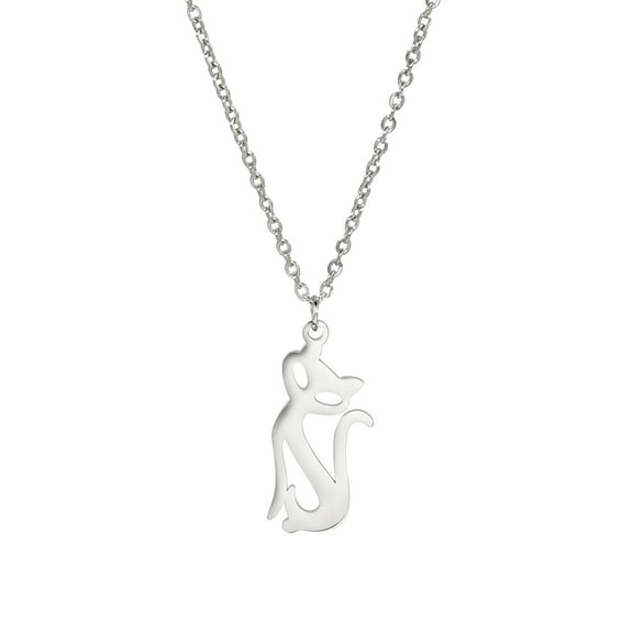 EUEAVAN Cat Pendant Necklace Stainless Steel Jewelry Silver