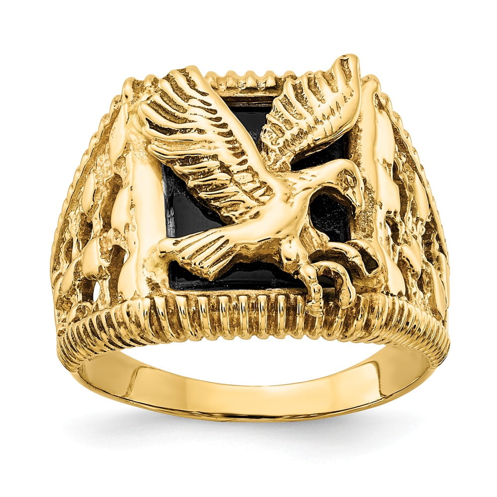 Solid 14k Yellow Gold Men's Onyx Eagle Ring Band Size 8.5 - Walmart.com