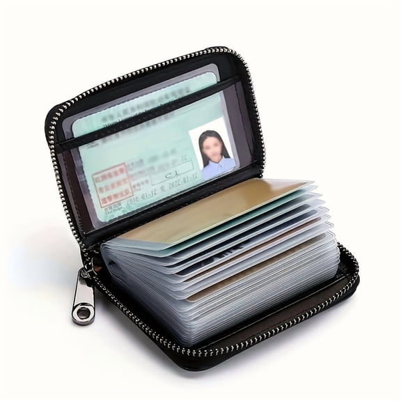 Credit Card Holder for Women , Zipper Wallet RFID Blocking Secure Card Case ID Case Organizer (Classic Black)