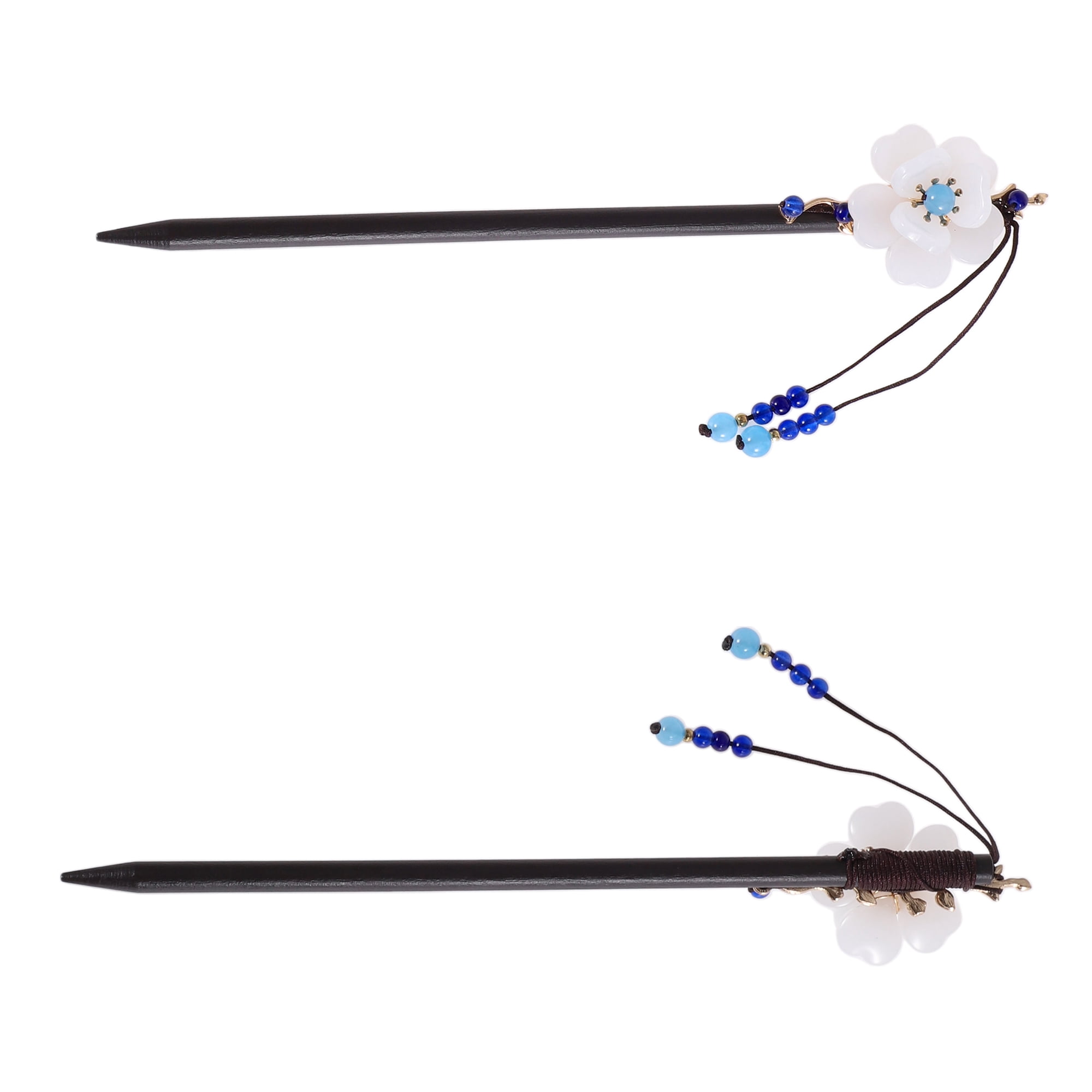Unique Bargains Hair Chopstick for Women Black Blue White 1 Pc [Flower Tassel] 2.76"