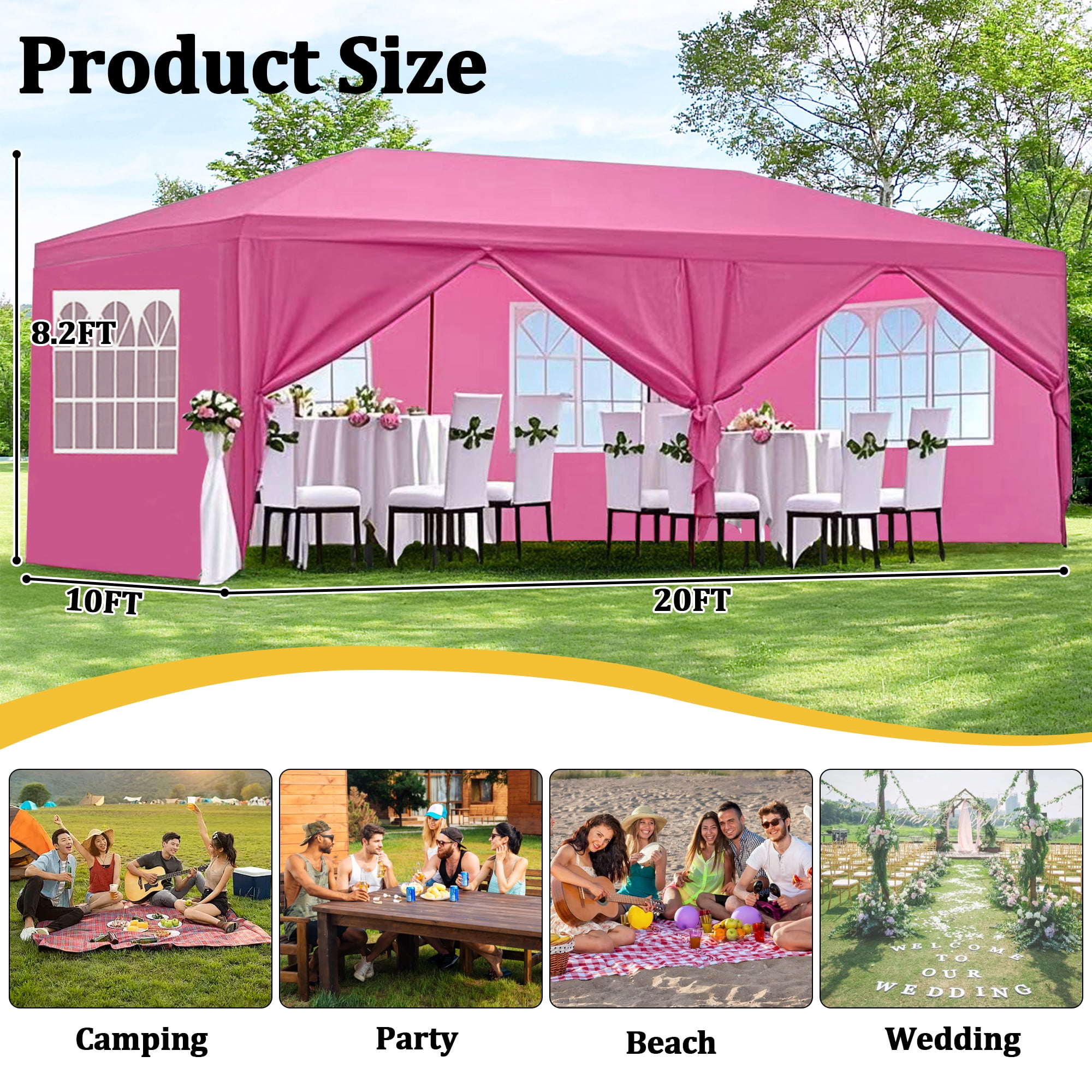 10'x20' Canopy Tent Wedding Party Outdoor Gazebo with 6 Removable Sidewalls for Weddings and Events,Pink