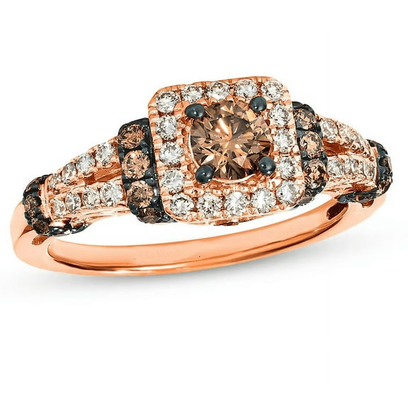 Natural Smokey Brown Diamond Engagement Ring in 14k Rose Gold Finish - Gift For Her