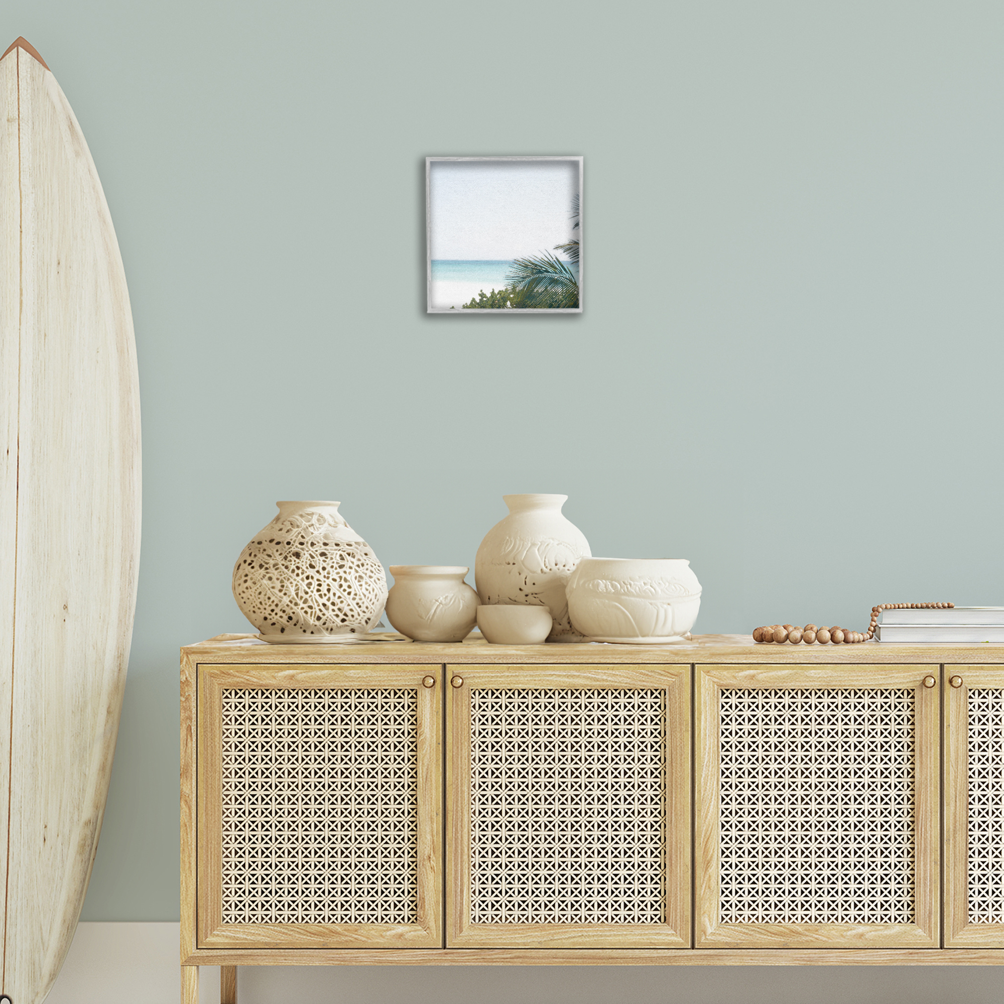 Stupell Industries Calm Beach Palms Coastal Photography Gray Framed Art Print Wall Art, 12 x 12