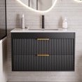 thumbnail image 3 of Linnnzi 30" Wall Mounted Single Bathroom Vanity with Ceramic Sink Top, Black Floating Cabinet with 2 Drawers, 3 of 8