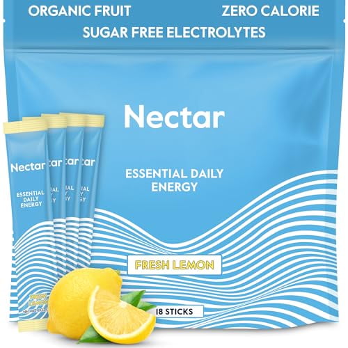 Nectar Energy Booster - Cafeína orgánica, B12 y electrolitos - Sin azúcar y cero calorías - Café saludable, bebida energética y alternativa a refrescos - Suplemento de hidratación y energía (limón 18