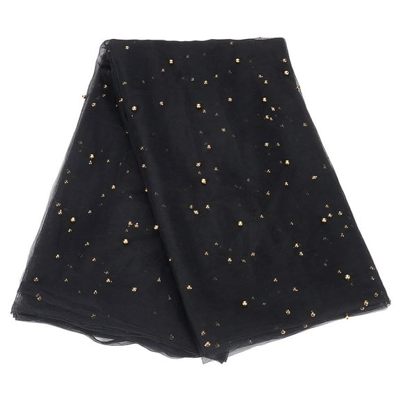 Nylon Tulle Mesh Fabric Plastic Imitation Pearl Beaded Fabric for DIY Bridal Veil Dress Short Skirt Black 274.3x15cm