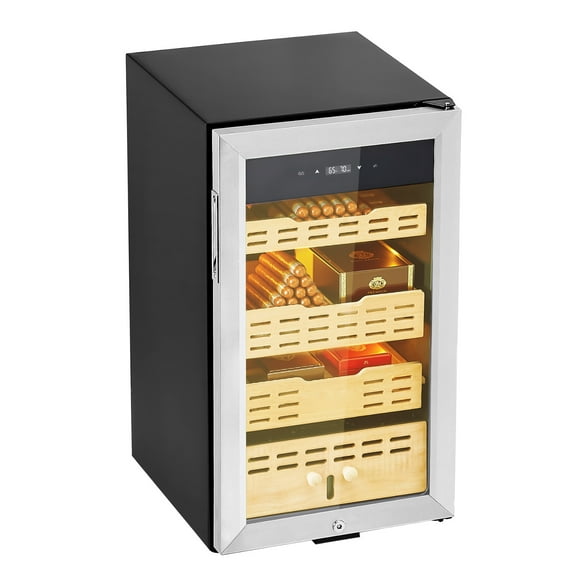 KFFKFF Electric Humidor, 75L, 450-Capacity Cigar Storage Cabinet with Compressor Cooling, Adjustable Humidity & Temperature, Spanish Cedar Shelves & Drawers, 4-Tier Design, Ideal for Home Use