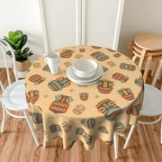 TEQUAN 60" Round Tablecloth, Tribal Totem Tiki Masks Pattern Washable Polyester Table Cloth, Waterproof Wrinkle Resistant Decorative Table Cover