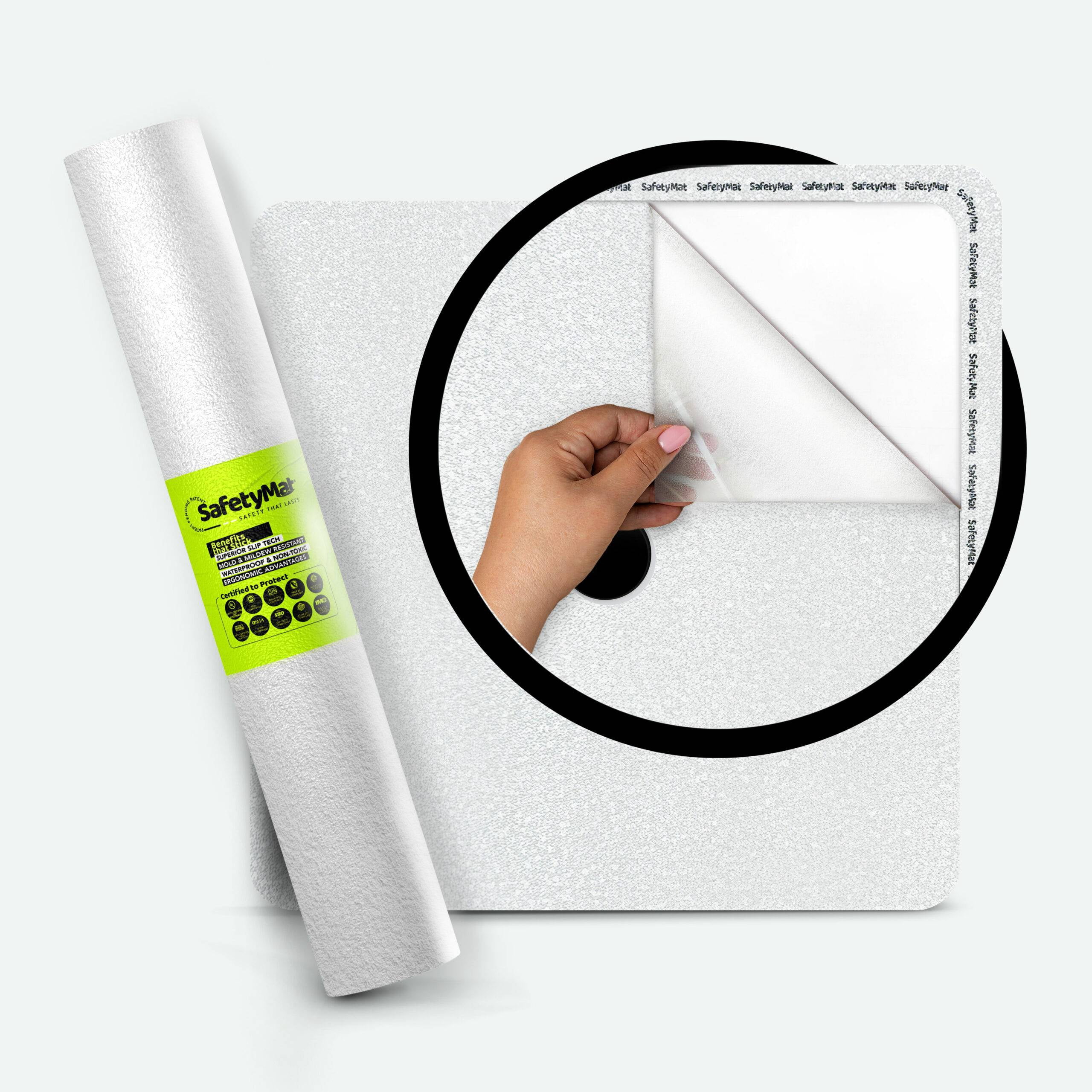 White Shower Mat Non Slip | Peel and Stick, Anti Slip Bath and Shower Safety Mat