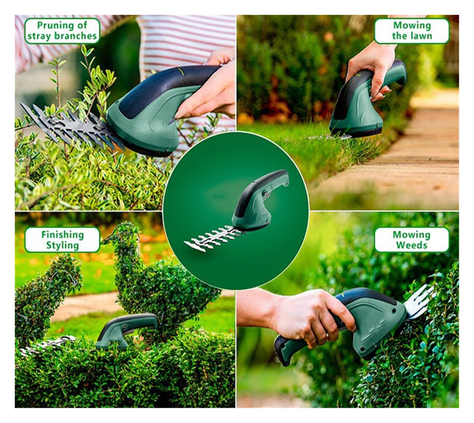 Cordless Garden Shears USB Rechargeable 3.6V Lithium-ion Electric Hedge Trimmer Tools With Shrub And Grass Blade ,2 IN 1 Trimmer & Edger