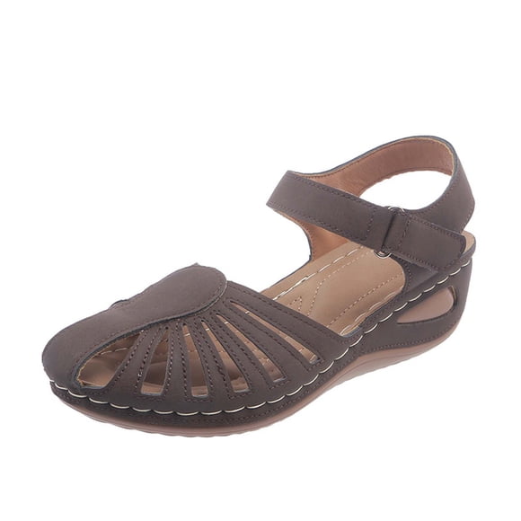 Closed Toe Sandals Women Arch Support Sandals Dressy Summer Ankle Strap Non-Slip Hollow Out Wedge Sandal Walking Shoes