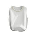 thumbnail image 1 of Yuyuzo Chandail Court pour Femmes Col Rond Sans Manches Hauts en Tricot Léger Extensible, 1 of 6