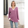 thumbnail image 3 of Women'S V Neck Sweaters Pullover Color Block Collar Long Sleeves Loose Fit Casaul Tunic Tops Shirts  Red M, 3 of 8