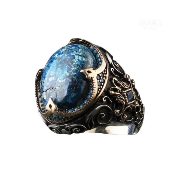 Roarsilver Azurite Stone Silver Man Ring-925k Silver Mens Ring-Handmade Mens Ring-Silver Rings for Men and Women-Natural Azurite Stone Ring | 5