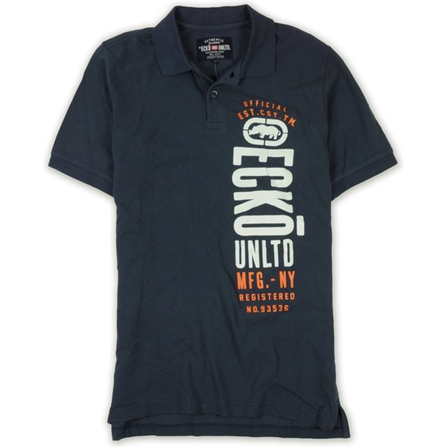Ecko Unltd. Polo de rugby con gráfico Ss recién agregado para hombre, azul, mediano