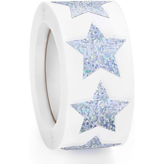 CCOCC 500 PCS Holographic Sparkly Silver Star Stickers, 1 inch Self Adhesive Metallic Glitter Foil Stickers Sparkly Star Sticker Reward Behavior Chart Labels for Kids Students Teachers Supplies