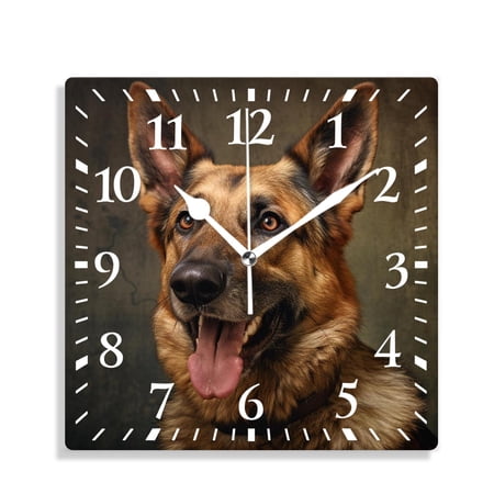 12 Inch Wall Clock Battery Operated Silent Clock Decorative for Office, Kitchen, Outdoor, Living Room,German Sheepdog Cute